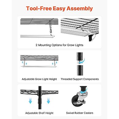 Indoor Plant Grow Shelf with 5 Full-Spectrum Light Bars and Adjustable Shelves
