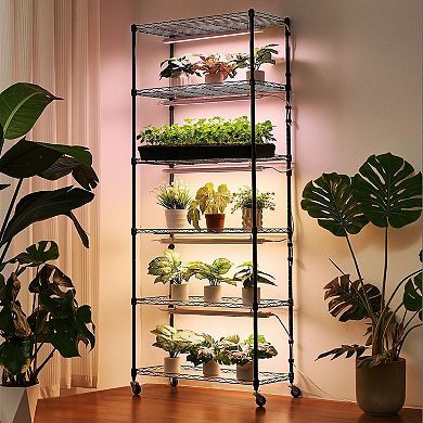 Indoor Plant Grow Shelf with 5 Full-Spectrum Light Bars and Adjustable Shelves
