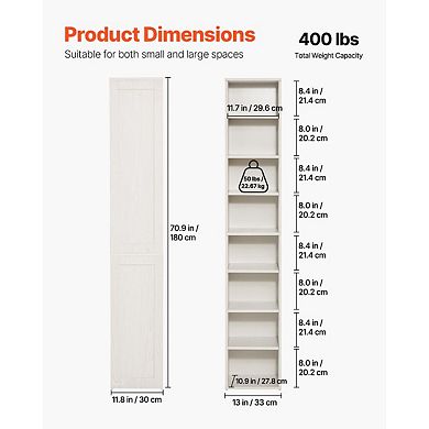 8-Tier Corner Bookcase with Adjustable Shelves for Living Room or Bedroom - White