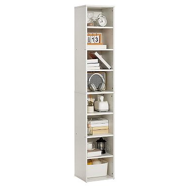 8-Tier Corner Bookcase with Adjustable Shelves for Living Room or Bedroom - White