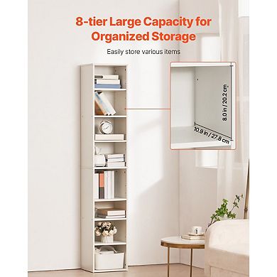 8-Tier Corner Bookcase with Adjustable Shelves for Living Room or Bedroom - White