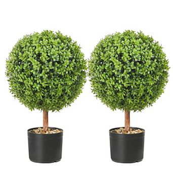 Set of 2 Artificial Topiary Ball for Entryway or Patio with Green Foliage and Butterfly Accents