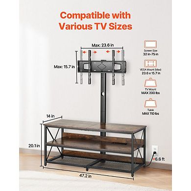 Modern 48" TV Console with Mount, 3-Tier Storage, and Built-In Charging Station
