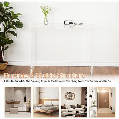 Modern Clear Acrylic Console Table, 38.2" L, for Entryway & Living Room