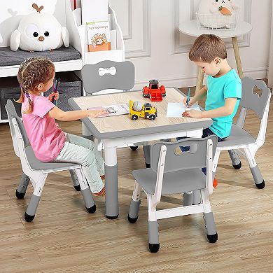 Kids Table & 4 Chairs Set, Height Adjustable with Graffiti Top for Home & Classroom