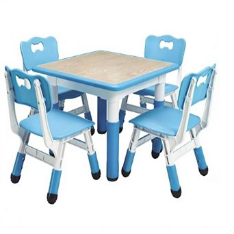 Kids Table & 4 Chairs Set, Height Adjustable with Graffiti Top for Home & Classroom