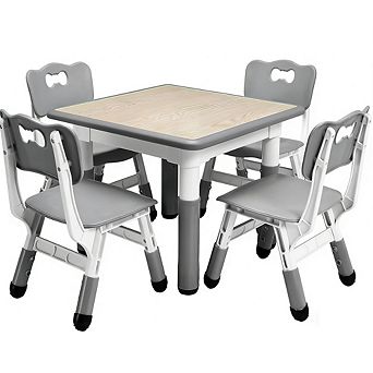 Kids Table & 4 Chairs Set, Height Adjustable with Graffiti Top for Home & Classroom