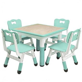 Kids Table & 4 Chairs Set, Height Adjustable with Graffiti Top for Home & Classroom