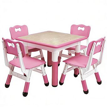 Kids Table & 4 Chairs Set, Height Adjustable with Graffiti Top for Home & Classroom