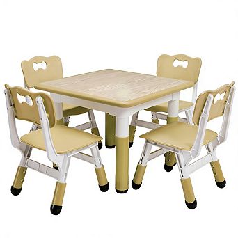 Kids Table & 4 Chairs Set, Height Adjustable with Graffiti Top for Home & Classroom