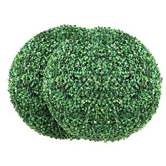 Set of 2 Artificial Topiary Balls for Entryway or Patio with Butterfly Accents - Green