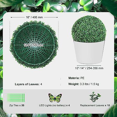 Set of 2 Artificial Topiary Balls for Entryway or Patio with Butterfly Accents - Green
