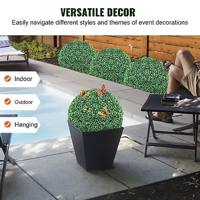 Set of 2 Artificial Topiary Balls for Entryway or Patio with Butterfly Accents - Green