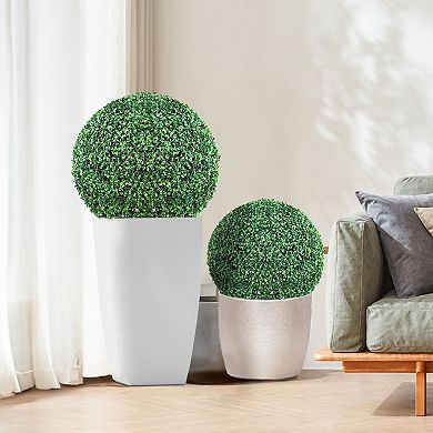 Set of 2 Artificial Topiary Balls for Entryway or Patio with Butterfly Accents - Green