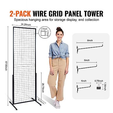 Black Gridwall Display Towers with T-Legs and Hooks for Crafts, Classrooms, or Office Use