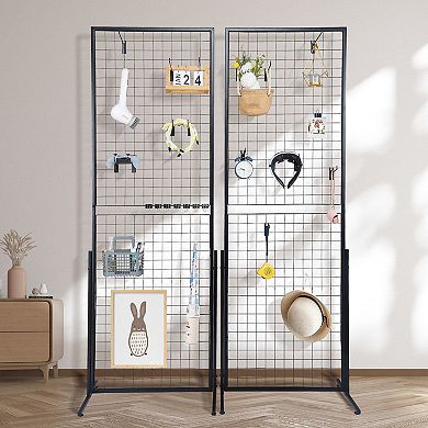 Black Gridwall Display Towers with T-Legs and Hooks for Crafts, Classrooms, or Office Use