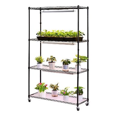 Indoor Garden Shelf with Grow Lights, Adjustable Shelves, and Swivel Casters
