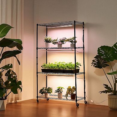 Indoor Garden Shelf with Grow Lights, Adjustable Shelves, and Swivel Casters
