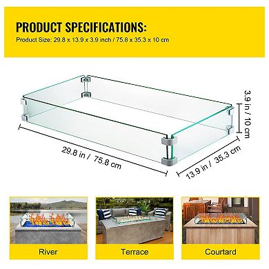 Rectangular Tempered Glass Fire Pit Wind Guard for Outdoor Use