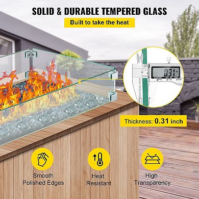 Rectangular Tempered Glass Fire Pit Wind Guard for Outdoor Use