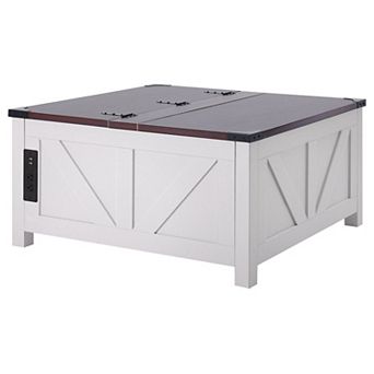Coffee Table with Lift-Top Work Surface, Charging Ports, and Flip-Top Storage