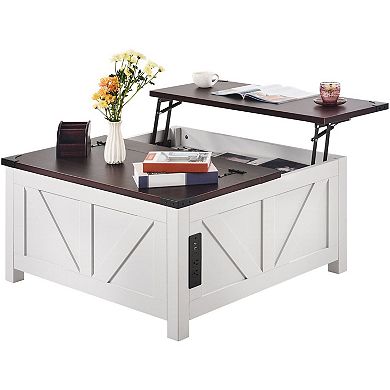 Coffee Table with Lift-Top Work Surface, Charging Ports, and Flip-Top Storage