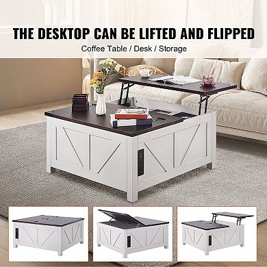 Coffee Table with Lift-Top Work Surface, Charging Ports, and Flip-Top Storage