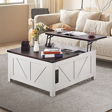 Coffee Table with Lift-Top Work Surface, Charging Ports, and Flip-Top Storage