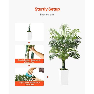 Artificial Thick-Trunk Areca Palm 5ft with Pot, 2 Stems & 18 Leaves for Indoor Display White & Green