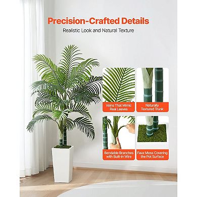 Artificial Thick-Trunk Areca Palm 5ft with Pot, 2 Stems & 18 Leaves for Indoor Display White & Green