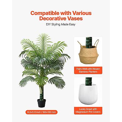 Artificial Thick-Trunk Areca Palm 5ft with Pot, 2 Stems & 18 Leaves for Indoor Display White & Green