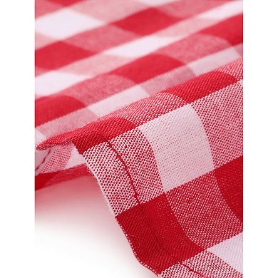 Women's Plus Size Gingham Dresses Vintage Plaid Round Neck Flared Short Sleeve Tiered Maxi Dress