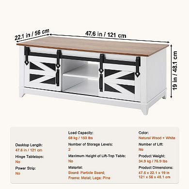 Farmhouse Coffee Table with Sliding Barn Doors and Storage Shelves