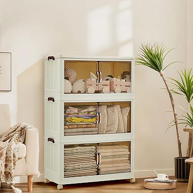 Magnetic Door Stackable Storage Bins with Lids and Wheels - Durable Plastic Organizing Bins for Home