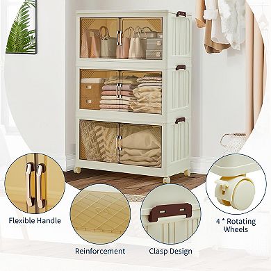 Magnetic Door Stackable Storage Bins with Lids and Wheels - Durable Plastic Organizing Bins for Home