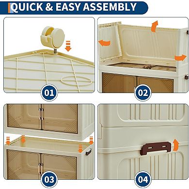 Magnetic Door Stackable Storage Bins with Lids and Wheels - Durable Plastic Organizing Bins for Home