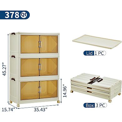 Magnetic Door Stackable Storage Bins with Lids and Wheels - Durable Plastic Organizing Bins for Home