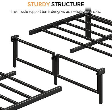 Brown Bed Frame with Wood Headboard, Metal Platform & Storage, Noise Free & Easy Assembly