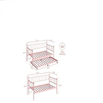 Metal Daybed with Heart Design and Trundle, Strong Steel Slats, Easy Assembly