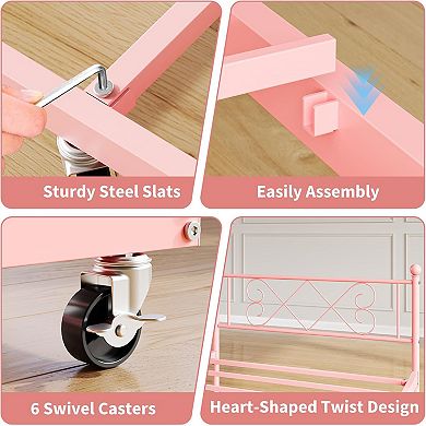 Metal Daybed with Heart Design and Trundle, Strong Steel Slats, Easy Assembly