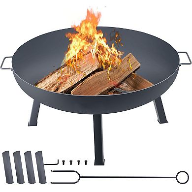Outdoor 33.5-Inch Fire Pit Bowl Black Carbon Steel for Patio or Backyard