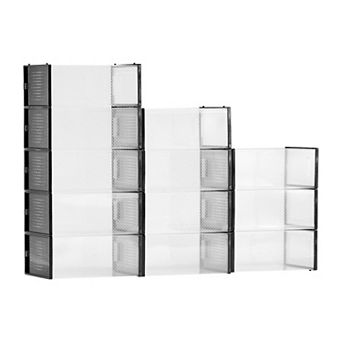 Stackable Clear Shoe Organizer Boxes with Front Access Door for Closet