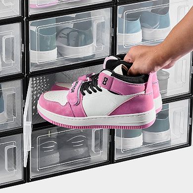 Stackable Clear Shoe Organizer Boxes with Front Access Door for Closet