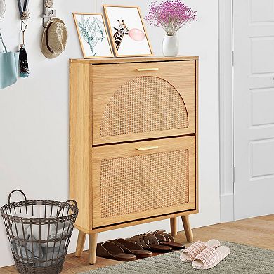 Slim Flip-Front Shoe Cabinet for Entryway Mudroom Apartment - Brown
