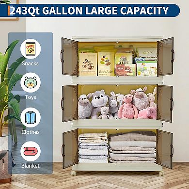 Magnetic Door Stackable Storage Bins with Lids and Wheels - Durable Plastic Organizing Bins for Home