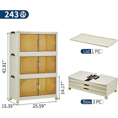 Magnetic Door Stackable Storage Bins with Lids and Wheels - Durable Plastic Organizing Bins for Home