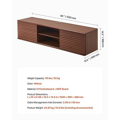 Floating Media Console for TVs up to 60" with Adjustable Shelves Walnut