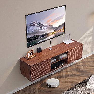 Floating Media Console for TVs up to 60" with Adjustable Shelves Walnut
