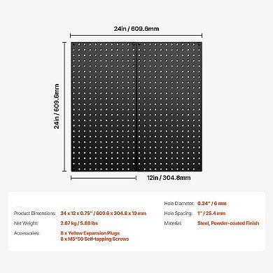 Metal Pegboard Wall Panel Set for Garage and Workshop Tool Storage Black