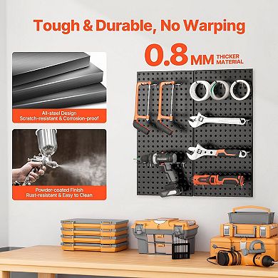 Metal Pegboard Wall Panel Set for Garage and Workshop Tool Storage Black
